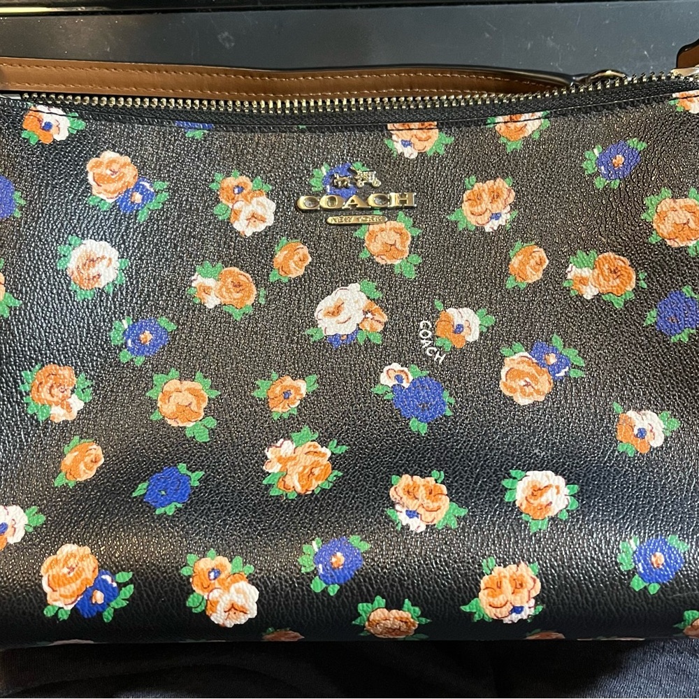 Coach LYLA - Black and Pink Crossbody Bag with Tea Rose Floral Design